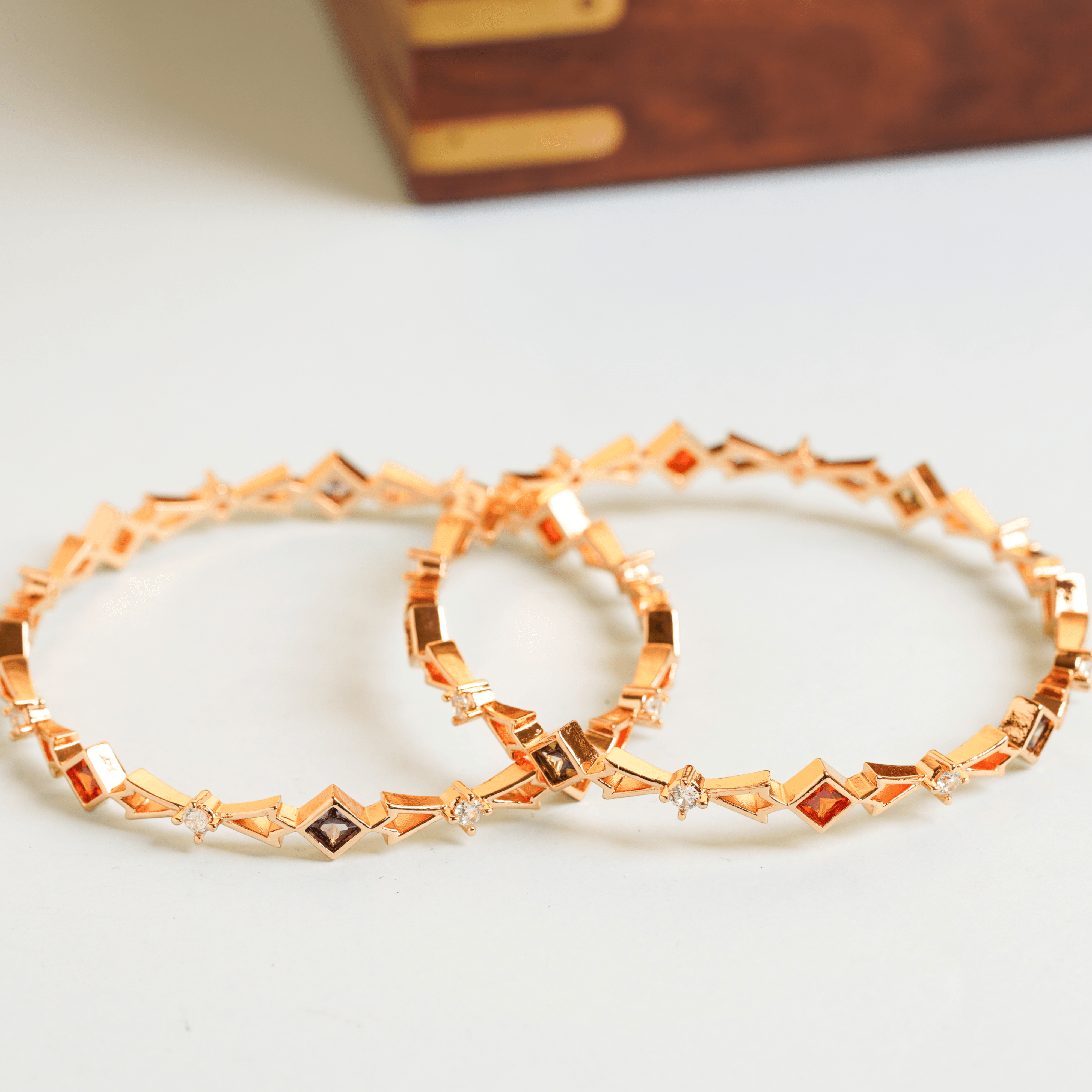 Unique Design Colorful Diamond Antique Structure Gold Plated Bangles - Rukhmani