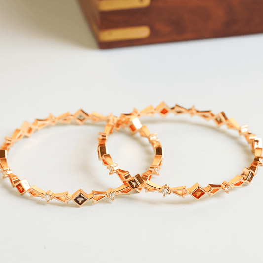 Unique Design Colorful Diamond Antique Structure Gold Plated Bangles - Rukhmani