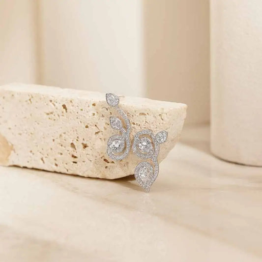 925 Sterling Silver Vine Ear Climber Earrings|Rhodium Plated with Cubic Zirconia