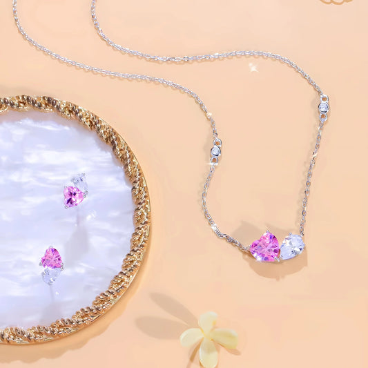 925 Sterling Silver Heart Cut Blue Tanzanite Necklace & Earrings Set