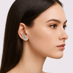 925 Sterling Silver Rhodium Plated Wing Design Ear Cuffs with Cubic Zirconia