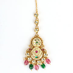 Radiant Kundan With Green and Red Beads Mangtika