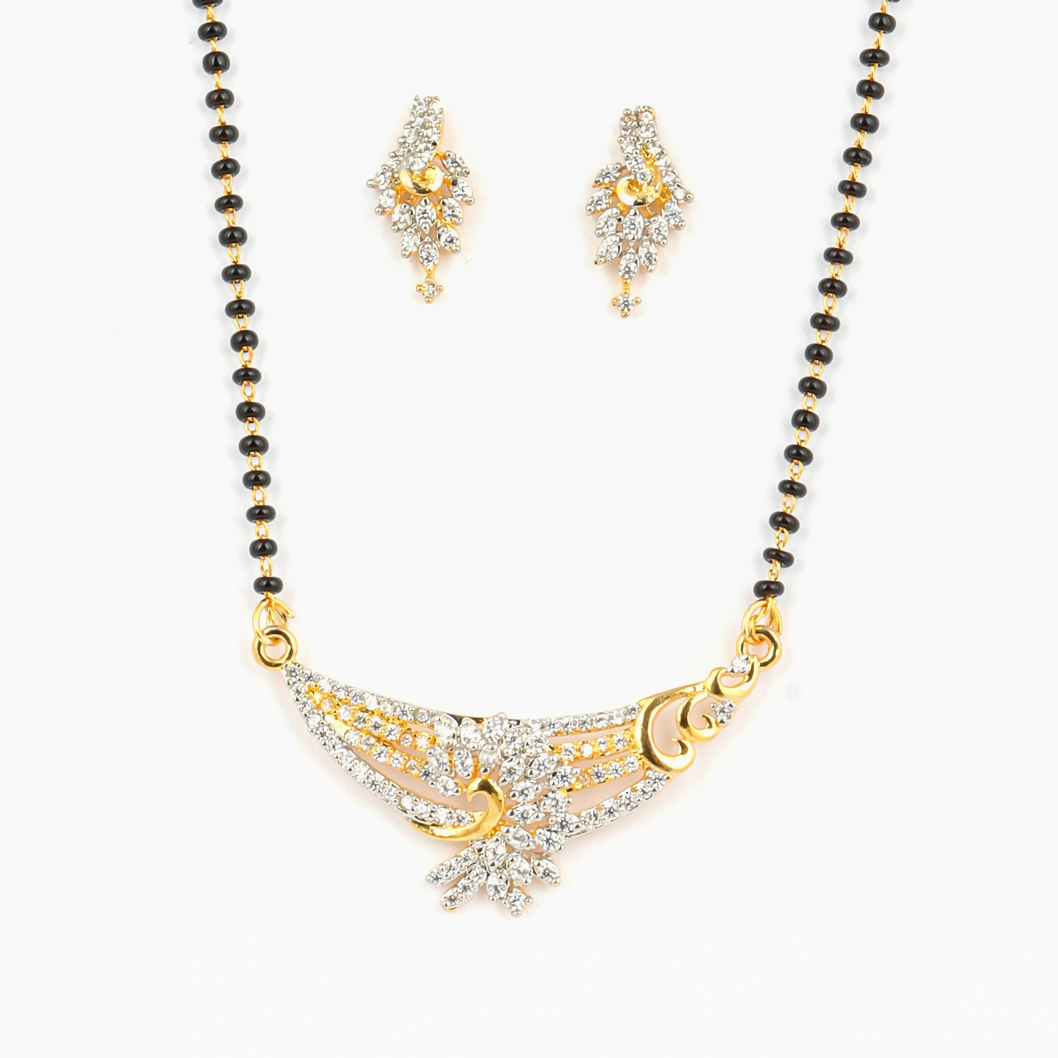 Latest Fancy Gold Plated American Diamond Pendant Mangalsutra - Rukhmani