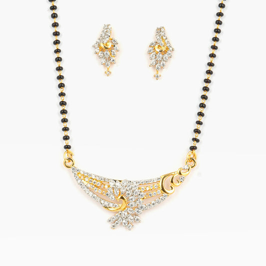 Latest Fancy Gold Plated American Diamond Pendant Mangalsutra - Rukhmani