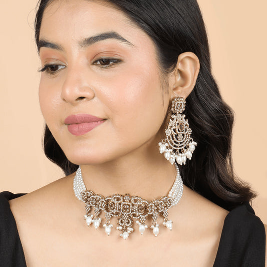 Heera Moti Choker Set with Earrings