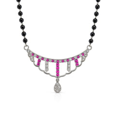925 Sterling Silver Rhodium Plated Pink & White Cubic Zirconia Designer Mangalsutra for Women