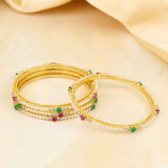 Beautiful Design Gold Plated Green & Red Moti Maharashtrian Bangles