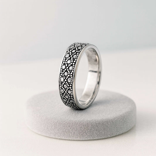 925 Sterling Silver Rhodium Plated Textured Band Ring for Men