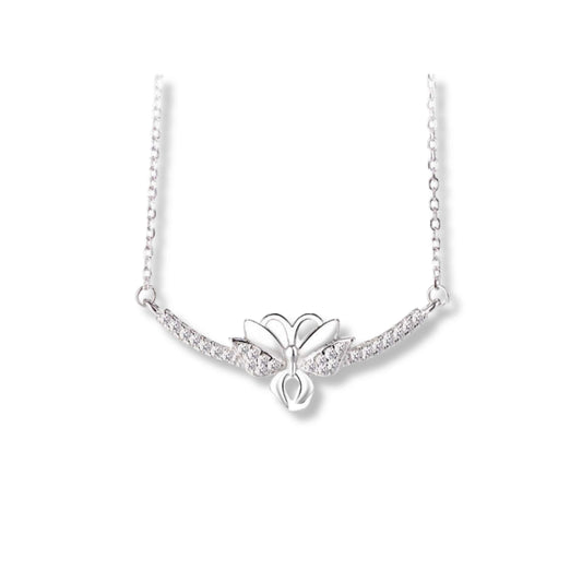 925 Sterling Silver Rhodium Plated Floral Necklace with Cubic Zirconia