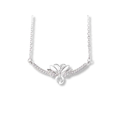 925 Sterling Silver Rhodium Plated Floral Necklace with Cubic Zirconia
