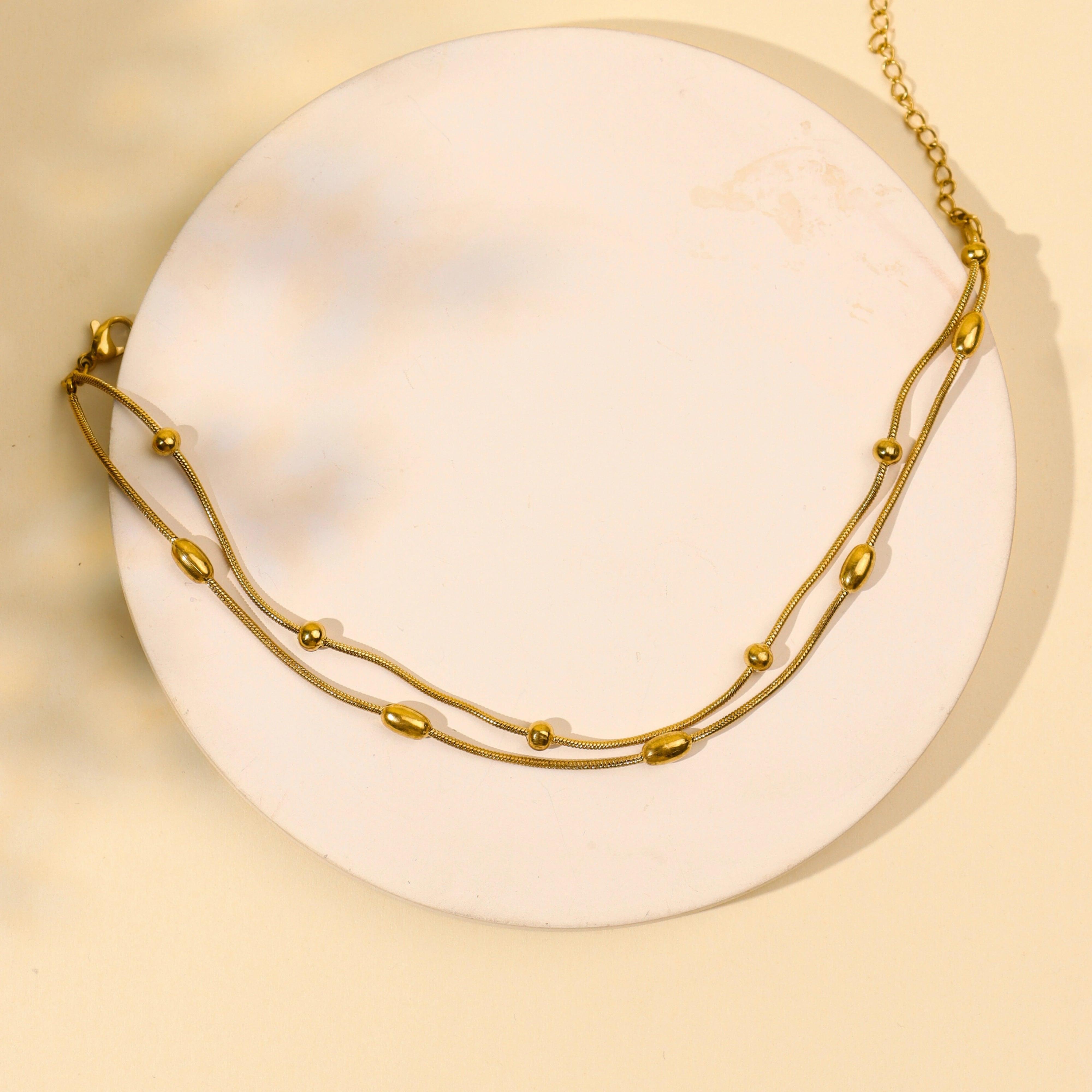Gold Plated Double Layered Rope Chain Anklet with Bids - Rukhmani