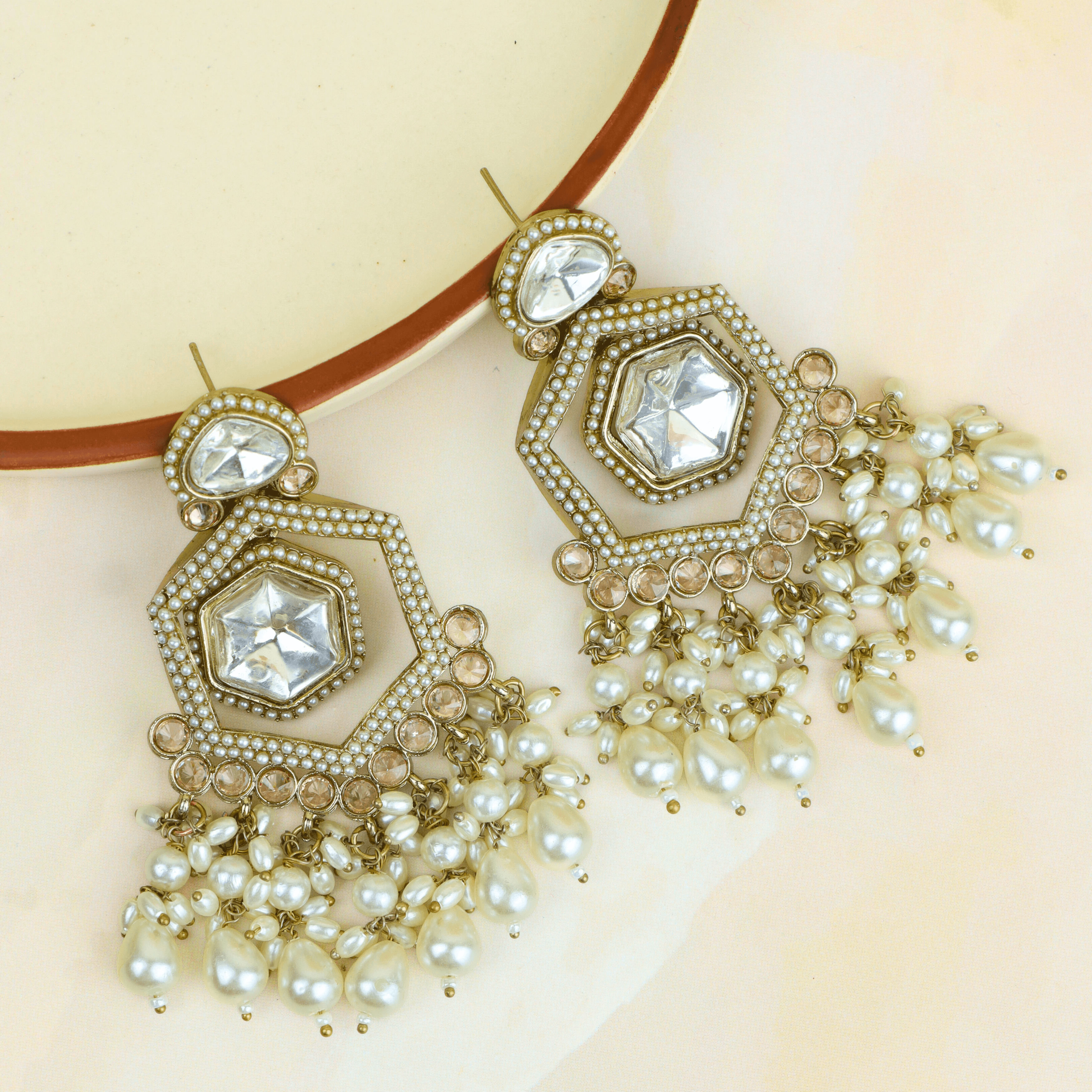 Antique Design Polki With Pearl Diamond Jhumkas - Rukhmani