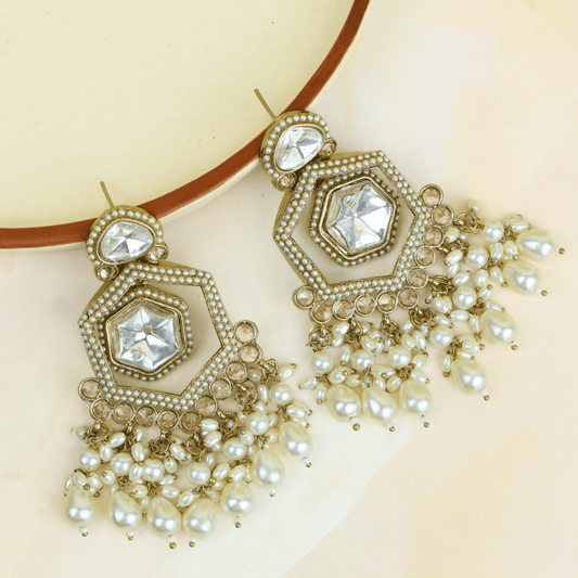 Antique Design Polki With Pearl Diamond Jhumkas - Rukhmani