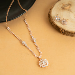 Traditional Rose Gold Plated American Diamond Necklace Set With Earrings