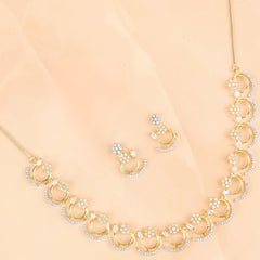 Contemporary Curved Diamond Necklace with Earrings