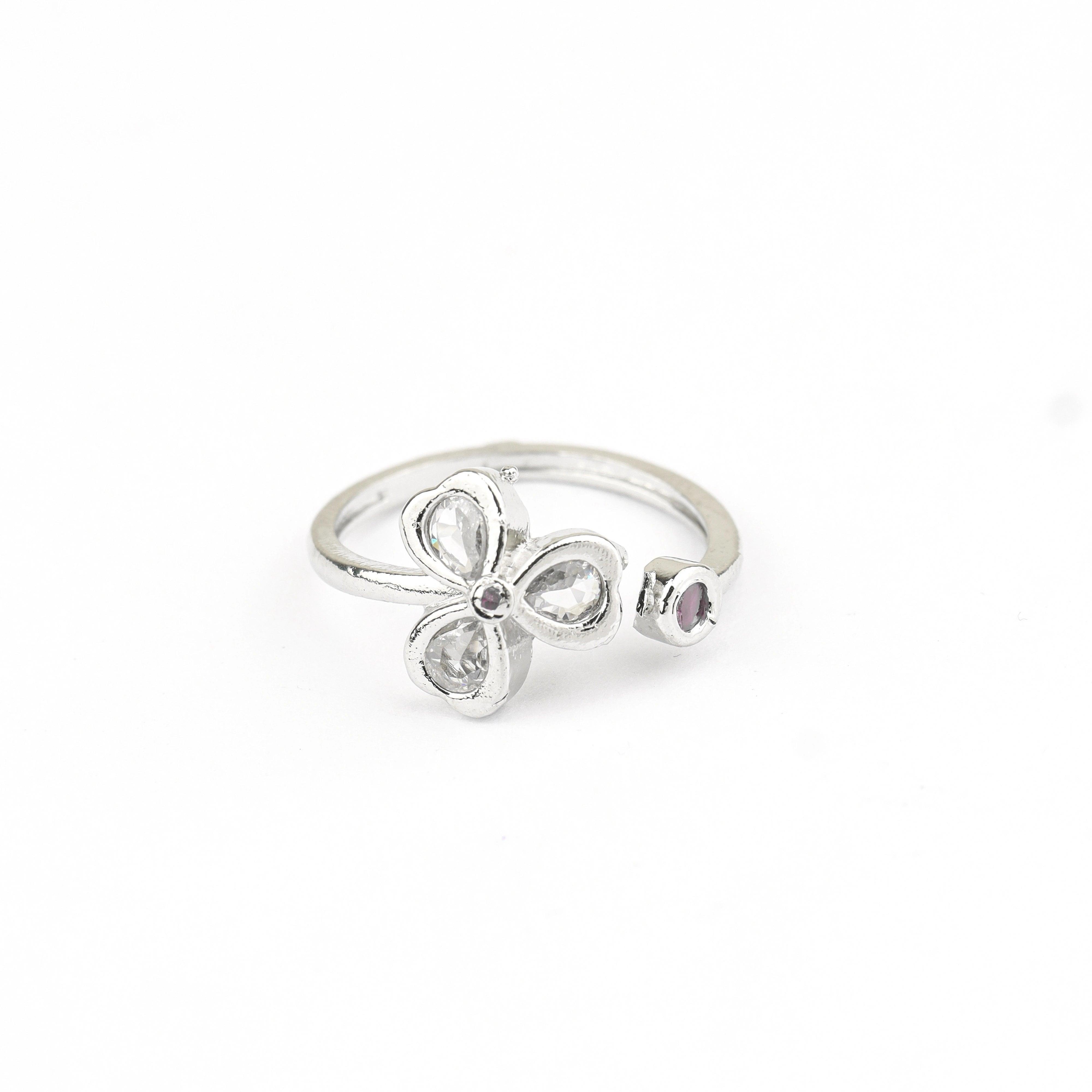 Silver Plated Adjustable Flower Ring - Rukhmani