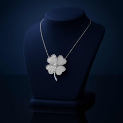 925 Sterling Silver Rhodium Plated Four Leaf Clover Pendant Necklace with Cubic Zirconia