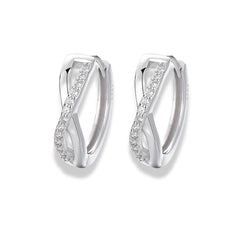 925 Sterling Silver Rhodium Plated Crossover Hoop Earrings with CZ Stones