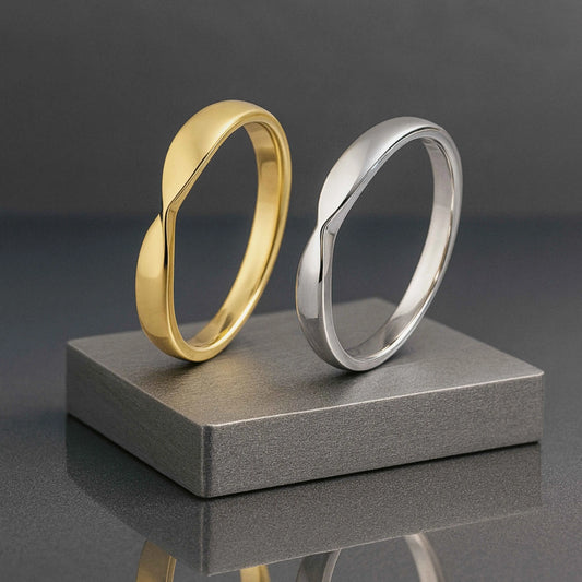Minimalist Wave Design 925 Sterling Silver & Gold Plated Ring Set (2pcs)