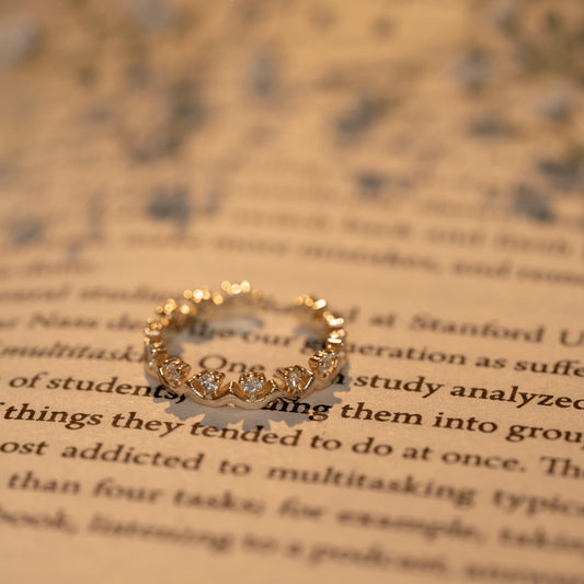 Gold Plated Beautiful Clear White Quartz Band Stack Ring