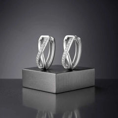925 Sterling Silver Rhodium Plated Crossover Hoop Earrings with CZ Stones
