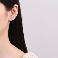 925 Sterling Silver Rhodium Plated Double Row Ear Cuffs with Cubic Zirconia