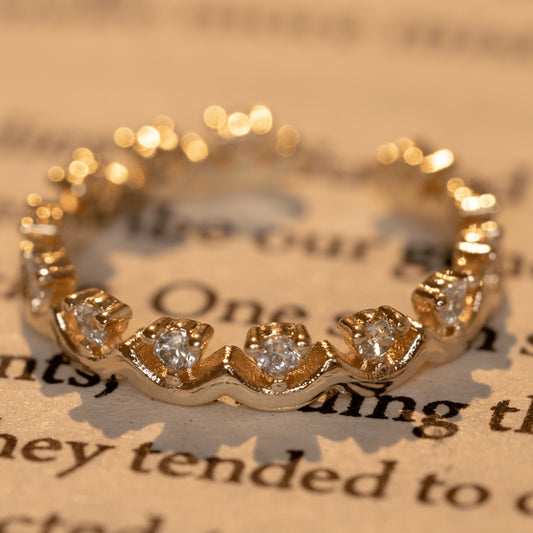 Gold Plated Beautiful Clear White Quartz Band Stack Ring
