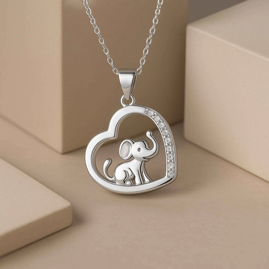 Elephant in Heart Pendant in 925 Sterling Silver