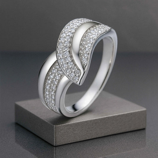 Double Row CZ Statement Ring – 925 Sterling Silver