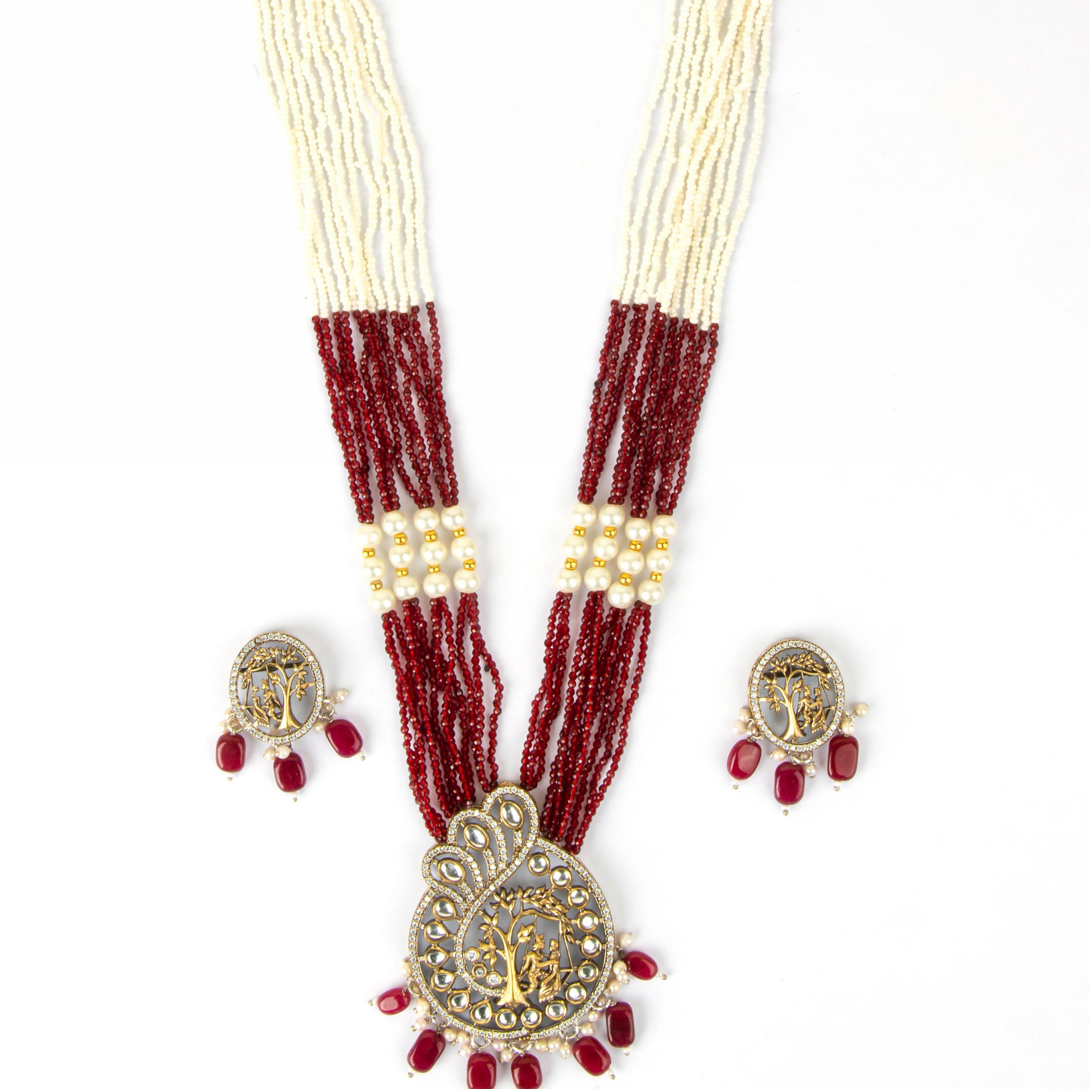 Divine Radha Krishna Kundan Rajwadi Necklace With Earrings - Rukhmani