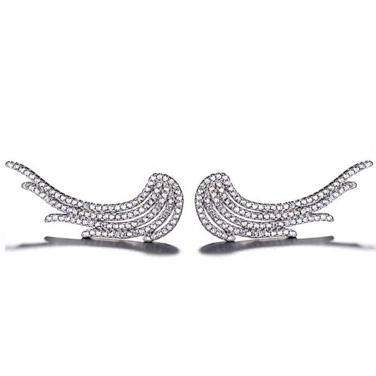 925 Sterling Silver Rhodium Plated Wing Design Ear Cuffs with Cubic Zirconia