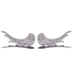 925 Sterling Silver Rhodium Plated Wing Design Ear Cuffs with Cubic Zirconia