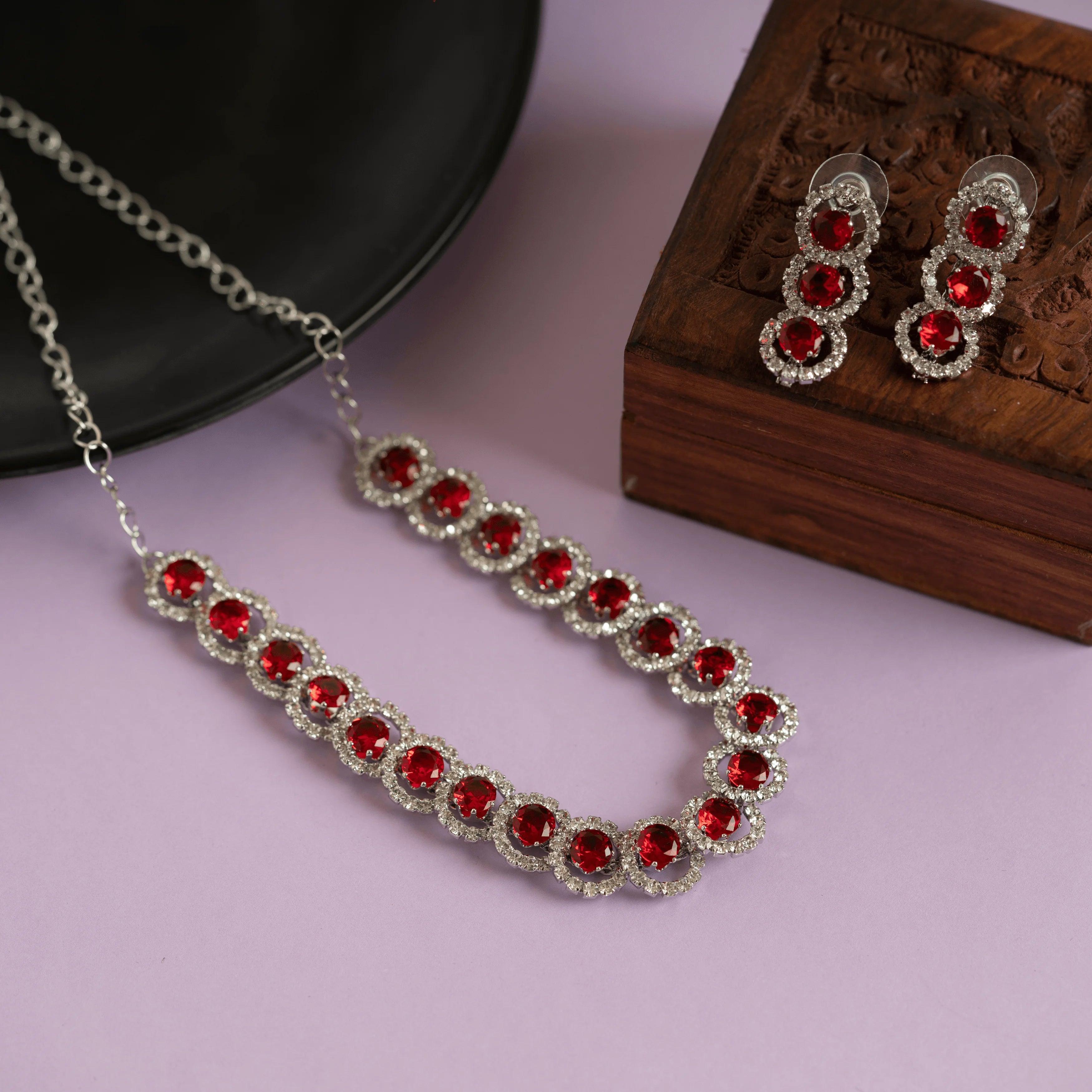 Red Diamond designer necklace set - Rukhmani
