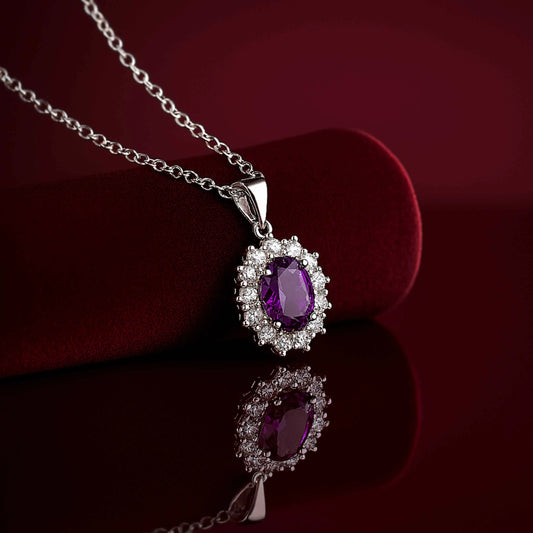 Oval Purple Stone Pendant in 925 Sterling Silver