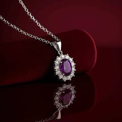 Oval Purple Stone Pendant in 925 Sterling Silver