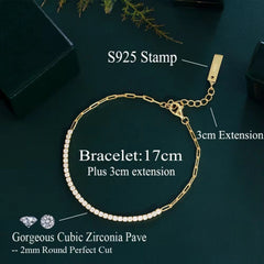 925 Sterling Silver Round Zircon Tennis Bracelet – Gold & Silver Plated