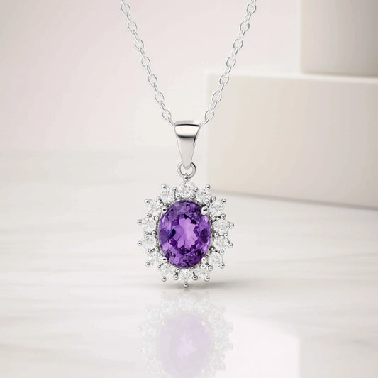 Oval Purple Stone Pendant in 925 Sterling Silver