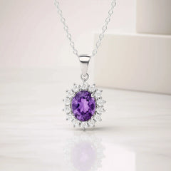 Oval Purple Stone Pendant in 925 Sterling Silver