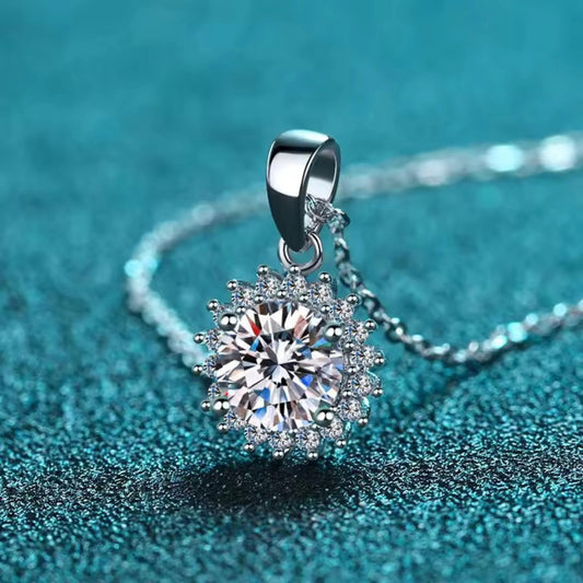 Bright S925 Sterling Silver Round Cubic Zirconia Necklace & Earrings Set