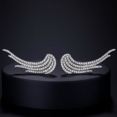 925 Sterling Silver Rhodium Plated Wing Design Ear Cuffs with Cubic Zirconia