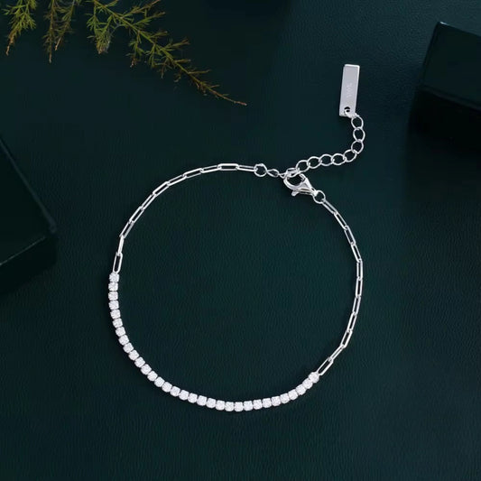 925 Sterling Silver Round Zircon Tennis Bracelet – Silver Plated