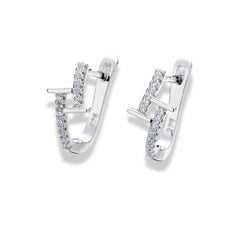 925 Sterling Silver Rhodium Plated Geometric CZ Hoop Earrings for Women