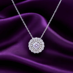 925 Sterling Silver Rhodium Plated Round Halo Pendant Necklace with Cubic Zirconia