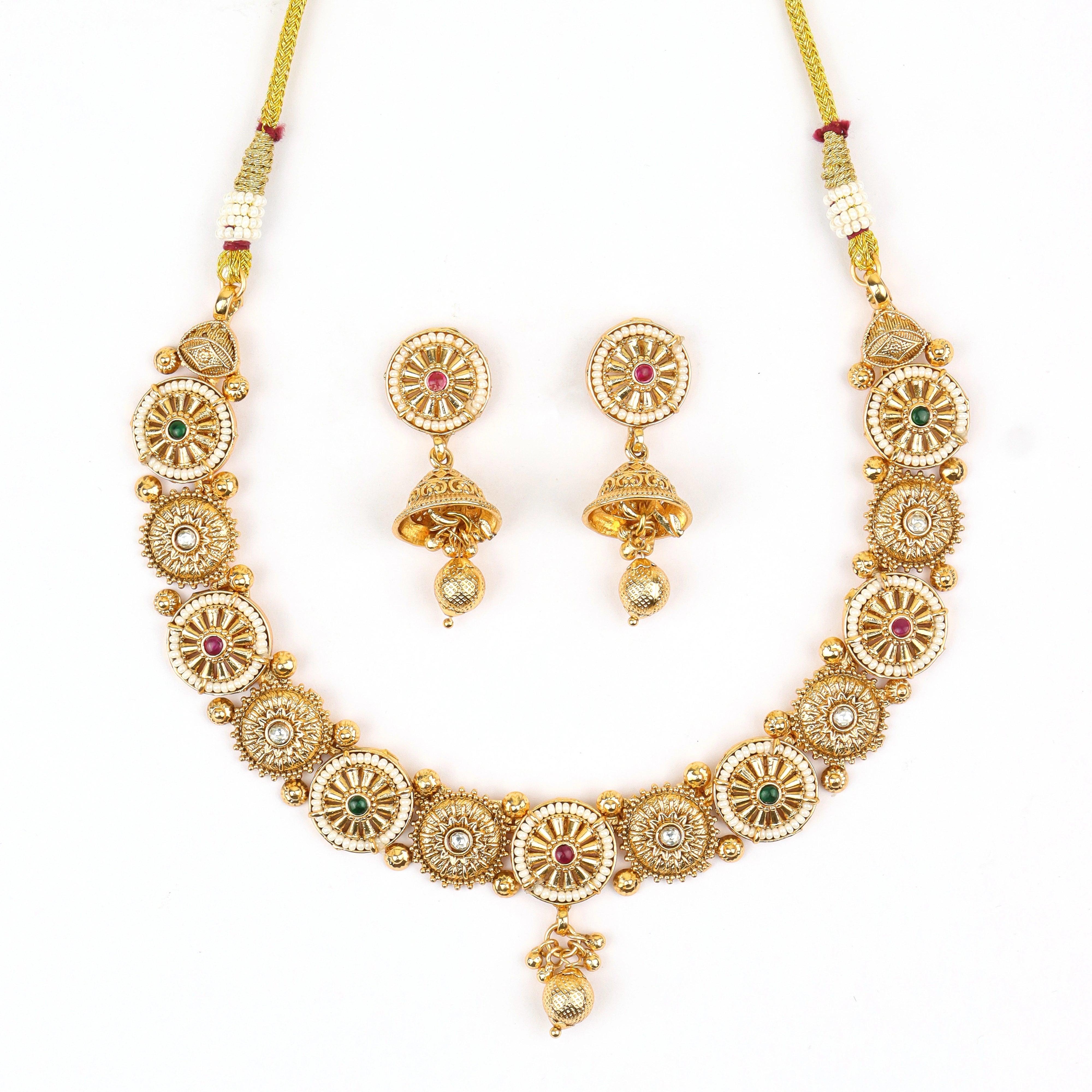 Elegent South Indian Temple Necklace set With Earrings - Rukhmani
