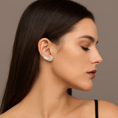 925 Sterling Silver Rhodium Plated Wing Design Ear Cuffs with Cubic Zirconia