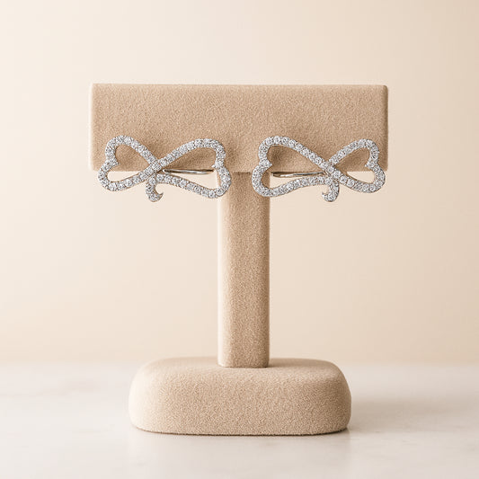 925 Sterling Silver Rhodium Plated Bow Design Ear Cuffs with Cubic Zirconia