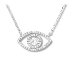 925 Sterling Silver Rhodium Plated Evil Eye Pendant Necklace with Cubic Zirconia