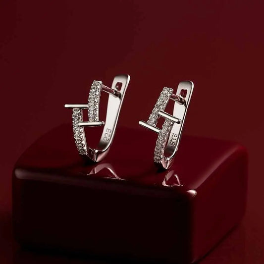 925 Sterling Silver Rhodium Plated Geometric CZ Hoop Earrings for Women