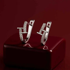 925 Sterling Silver Rhodium Plated Geometric CZ Hoop Earrings for Women