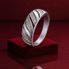 925 Sterling Silver Diagonal Stripe CZ Ring – Elegant White Sparkle